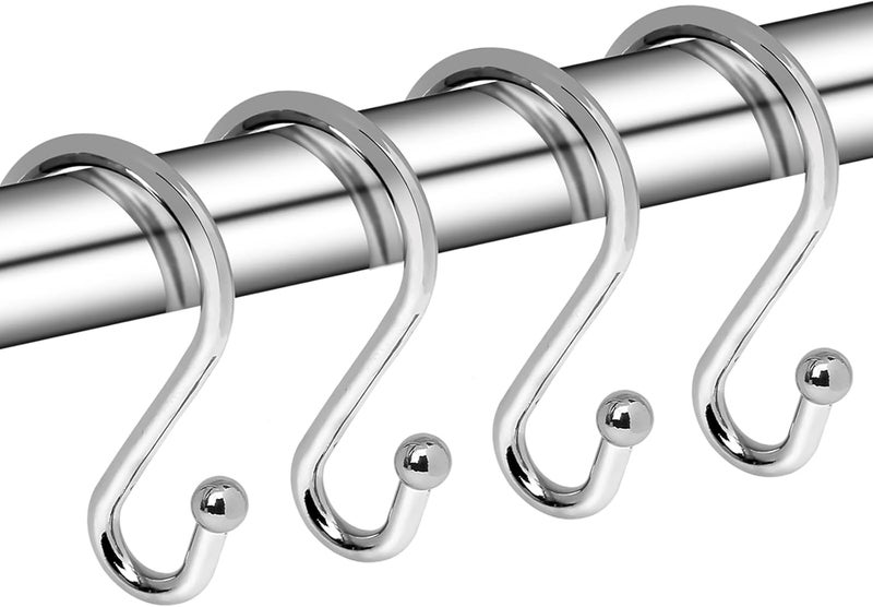 Gidse Metal Shower Curtain Hooks, Set of 12, Rust Proof Shower Curtain Hooks Rings, Durable S Shaped Hooks Hangers for Shower Curtains, Kitchen Utensils, Clothes, Towels (Chrome) - Image 1